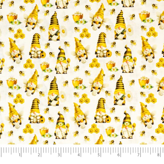 SINGER White Bee Gnomes Cotton Fabric